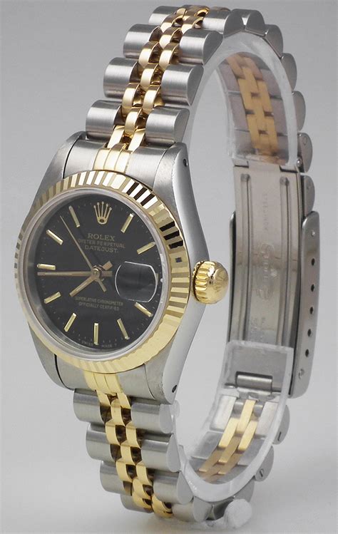 1991 ladies rolex oyster perpetual datejust black dial stainless steel